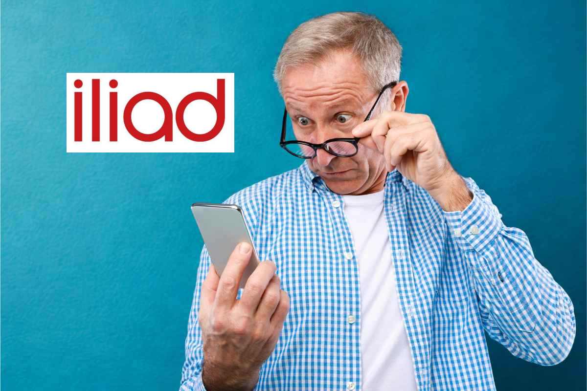 uomo con cellulare, logo iliad