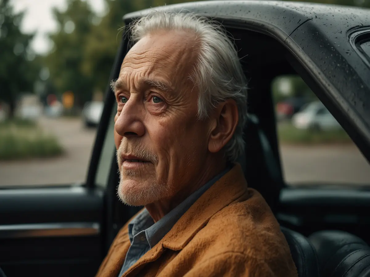 old man in a car